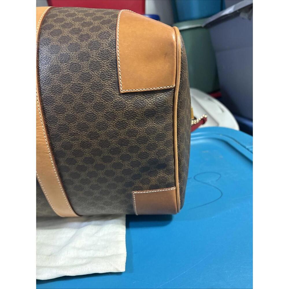 Vintage 90's CELINE Travel Boston Bag Macadam Brown Beige PVC Leather Excellent - Picture 7 of 16